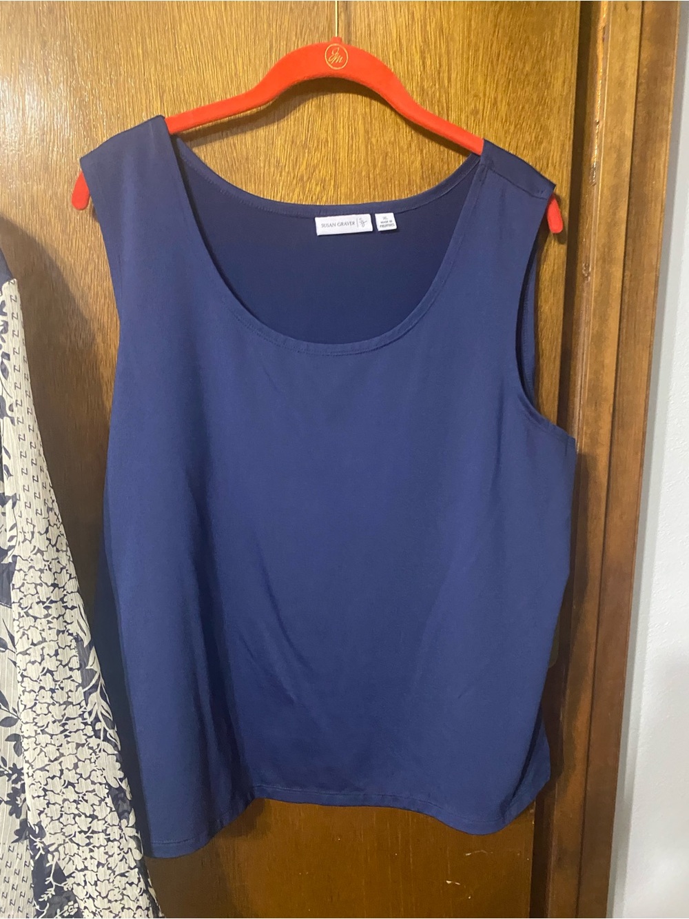 Susan Graver Navy Sleeveless Shell with Cream/Navy Printed Blouse Set - Picture 3 of 5